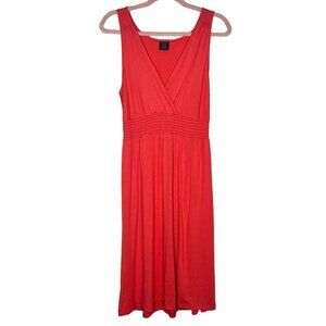Faux Wrap Waist Defining Maxi Dress Womens M Red Stretch Flowy Relaxed Travel